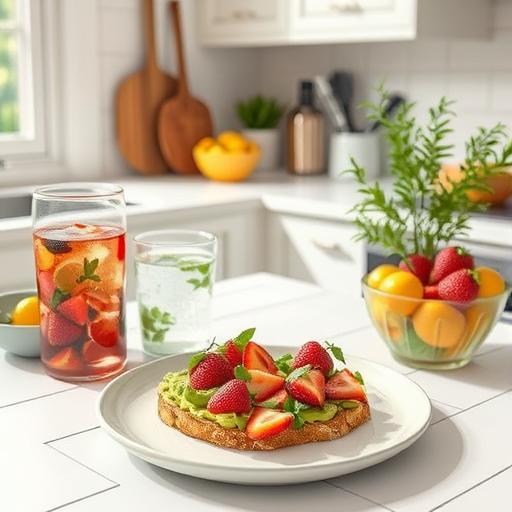 Healthy food and drink setup