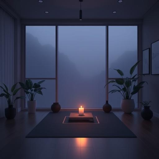 Meditation setup with soft lighting and music
