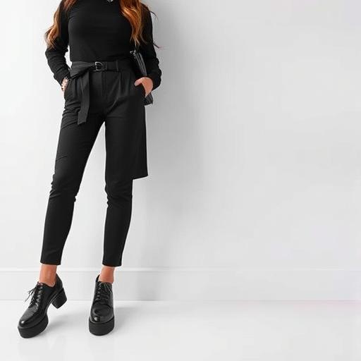 A chic monochrome outfit complemented by platform shoes