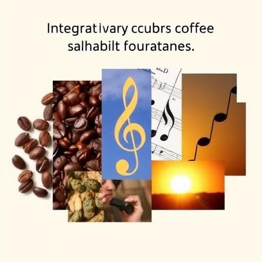 A collage image capturing different sensory cues that enrich habit stacks, like music and scents.