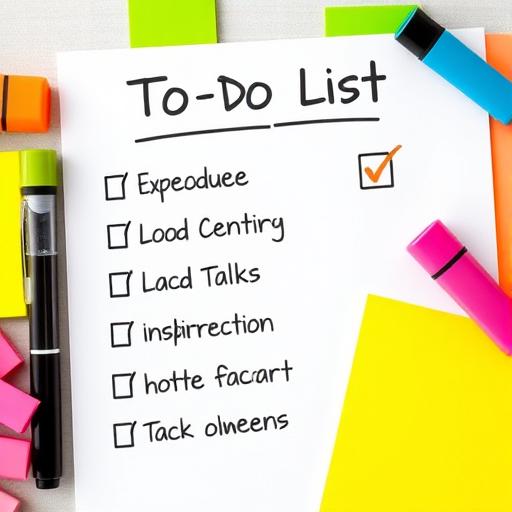 A colorful organized to-do list with tasks being checked off.