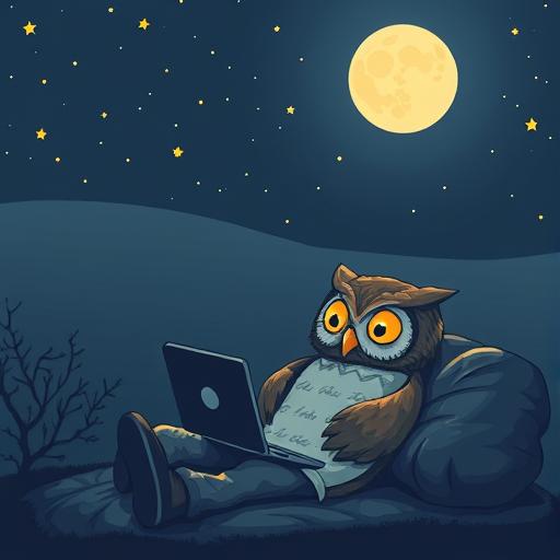 A cozy scene featuring a night owl