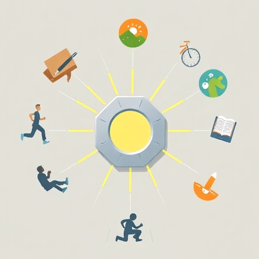 A dynamic illustration of a keystone habit at the center, impacting other areas positively.