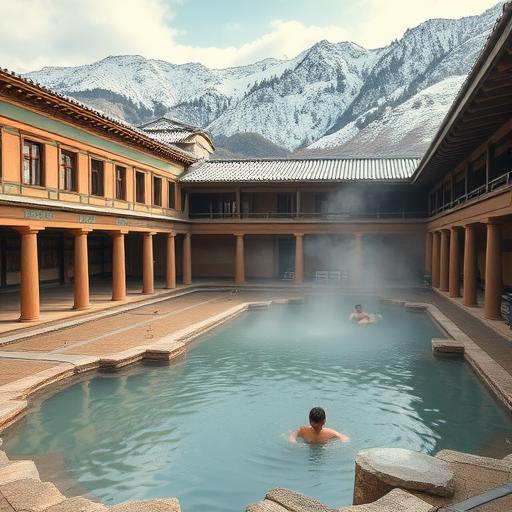 A historical depiction of a traditional Roman bathhouse