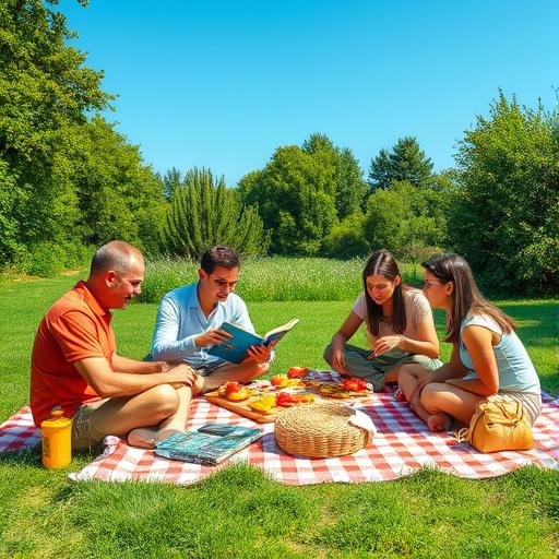 A serene family picnic outdoors