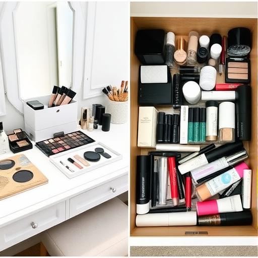 A tidy, aesthetically pleasing vanity showcasing organized makeup products