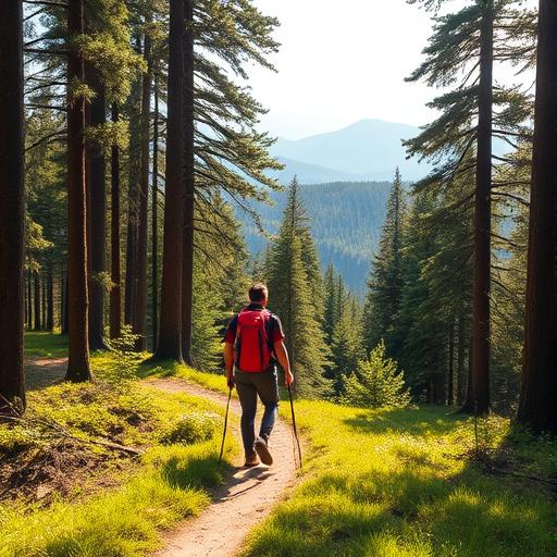 A couple hiking through a forest