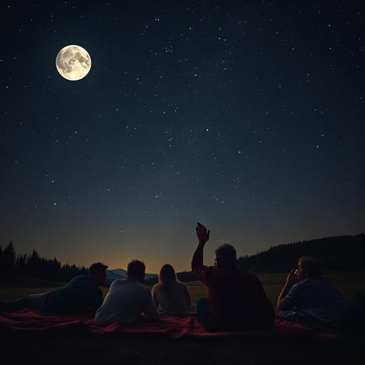 Group stargazing at night