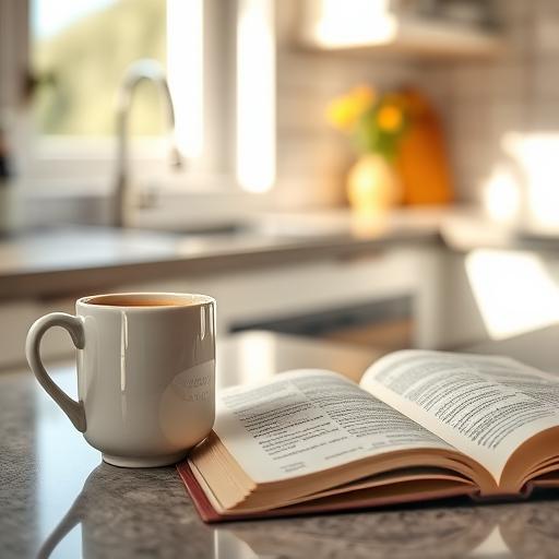 An inviting morning scene depicting a freshly brewed cup of coffee on a kitchen counter.
