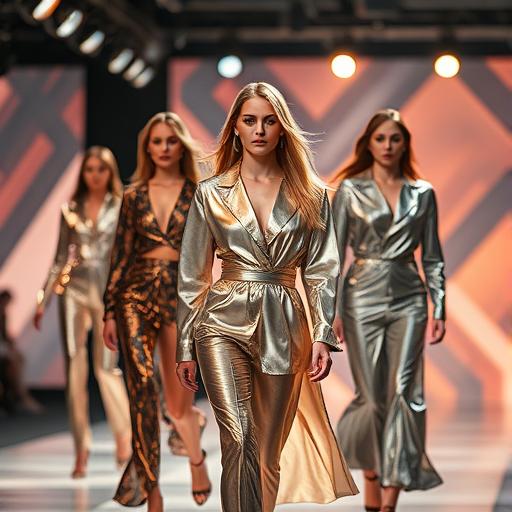 High-Fashion Runway Featuring Metallic Outfits