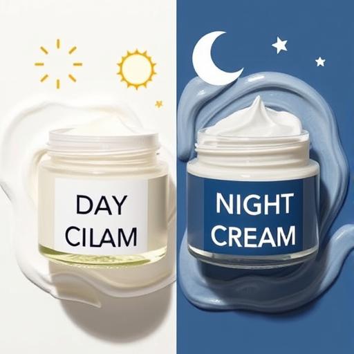 Two jars of cream labeled day cream and night cream with visually appealing designs.