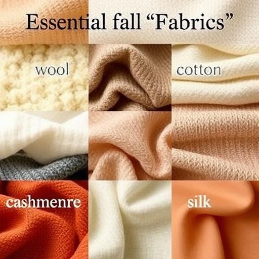 A tactile-focused image showcasing an array of essential fabrics for fall layering