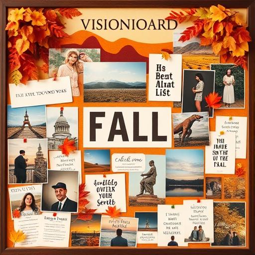 A vision board collage filled with items representing goals
