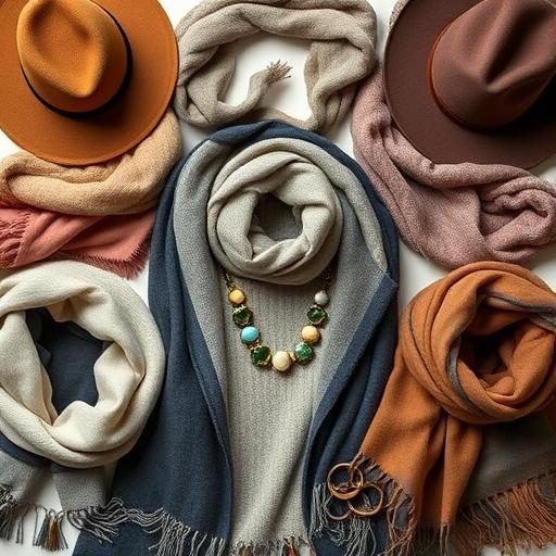 An artistic flat lay of various layering accessories