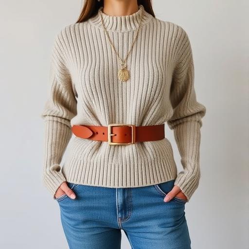 Fashionable setup for accessorizing knitwear