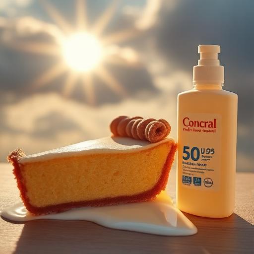 A scene of a slice of pie melting in the sun, illustrating the need for sunscreen