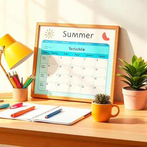 A vibrant image of a desk setup in summer ambiance.